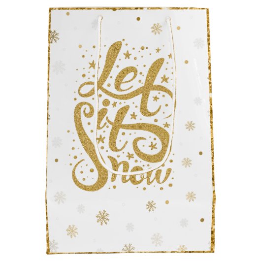Gold Glitter-kersttypografie laat het sneeuwen Medium Cadeauzakje (Achterkant)