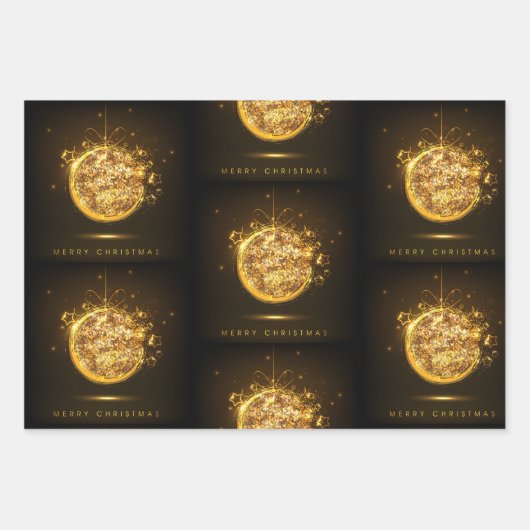 Gold Glitter-kerstversiering Elegant Dark Brown Inpakpapier Vel (Voorkant 3)