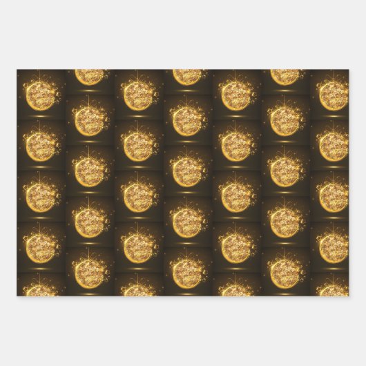 Gold Glitter-kerstversiering Elegant Dark Brown Inpakpapier Vel (Voorkant)