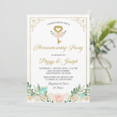 Gold Glitter Key Roos Garden Housewarming Invite Kaart (Staand voorkant)