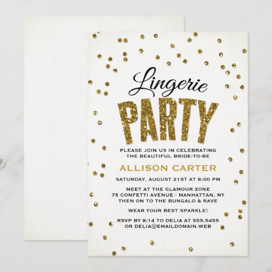Gold Glitter Kijk Confetti Lingerie Party Kaart (Voorkant / Achterkant)