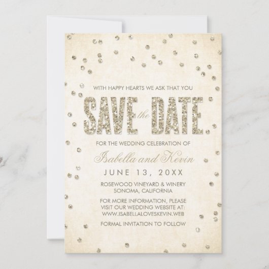 Gold Glitter Kijk Confetti Stippen sparen de Datum Save The Date (Voorkant)