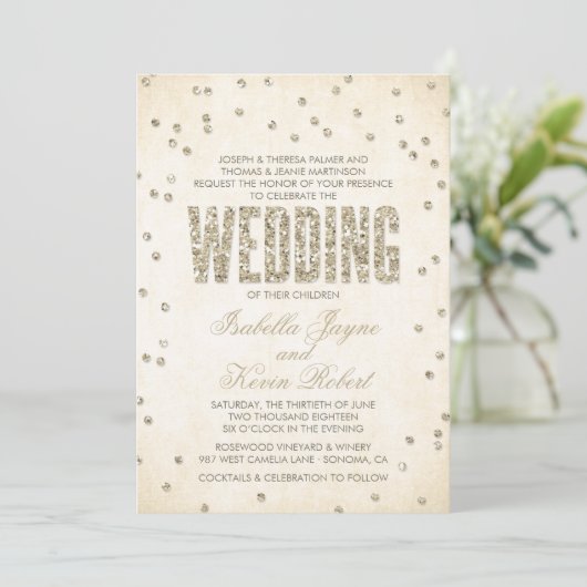 Gold Glitter Kijk Confetti Stippen Weddenschap Kaart (Staand voorkant)