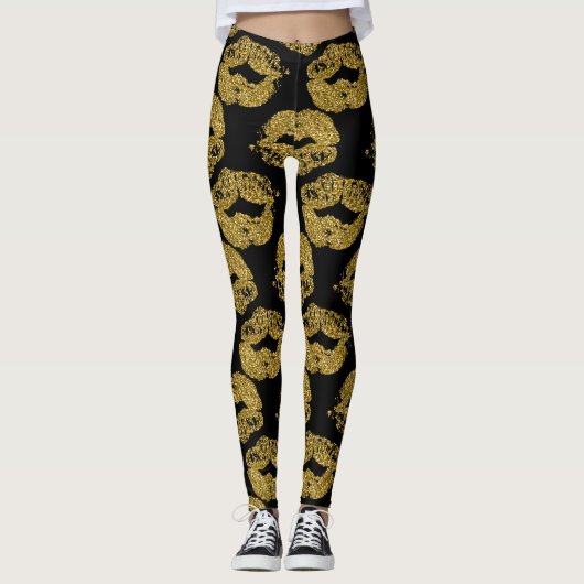 Gold Glitter Kisses Leggings (Voorkant)