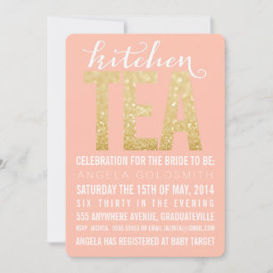Gold Glitter Kitchen Tea Shower Party - Uitnodigin Kaart