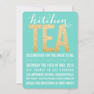Gold Glitter Kitchen Tea Shower Party - Uitnodigin Kaart