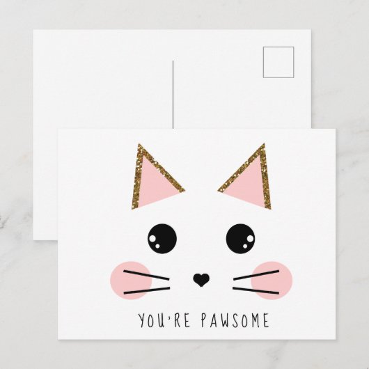 Gold Glitter Kitty Cat Briefkaart (Voorkant / Achterkant)