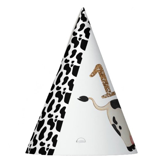 Gold Glitter Koe print eerste verjaardag Feesthoedjes (Links)