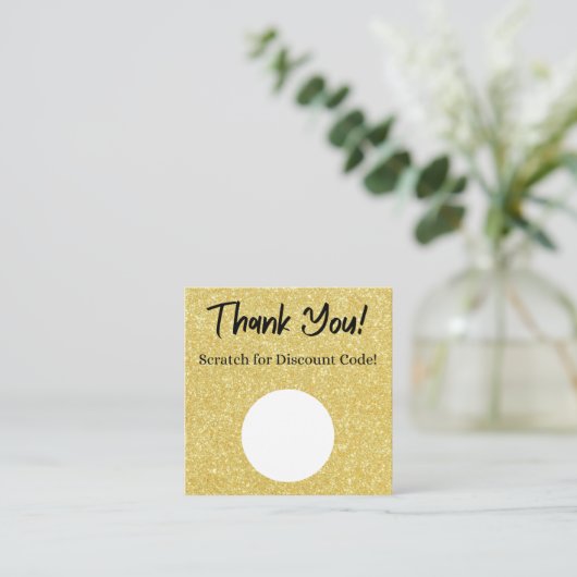 Gold Glitter Korting Scratch Off Dank je kaart Vierkante Visitekaartje (Staand voorkant)