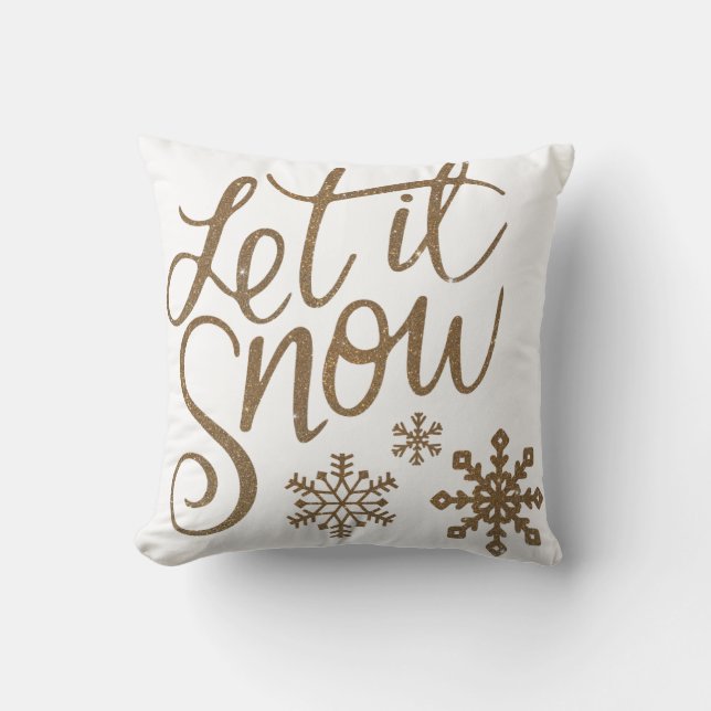  Gold Glitter laat het sneeuwkalligrafie met kerst Kussen (Voorkant)
