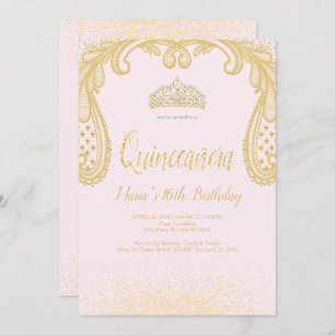 Gold Glitter & Lace, Quinceañera-uitnodigingen Kaart