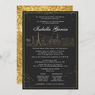 Gold Glitter Las Vegas Quinceañera Birthday Kaart