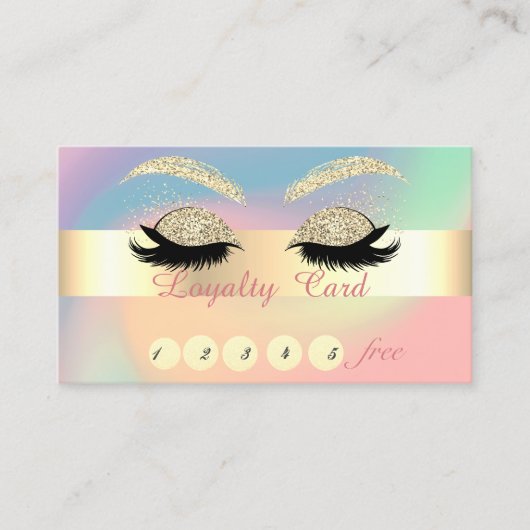 Gold Glitter Lashes Colorful Pastel Holographic Klantenkaartje (Voorkant)