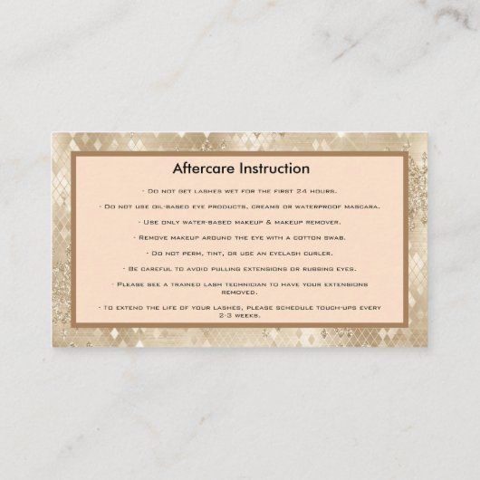 Gold Glitter Lashes met nazorginstructies Visitekaartje (Achterkant)