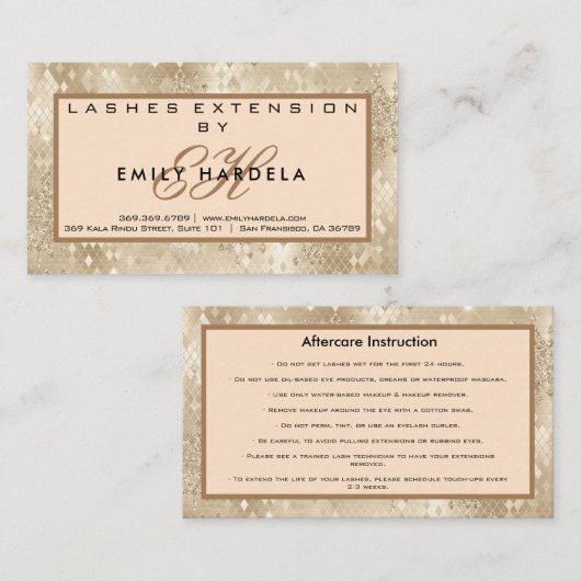 Gold Glitter Lashes met nazorginstructies Visitekaartje (Voorkant / Achterkant)