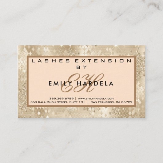 Gold Glitter Lashes met nazorginstructies Visitekaartje (Voorkant)