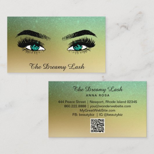*~* Gold Glitter Lashes QR Brows Extensions Visitekaartje (Voorkant / Achterkant)
