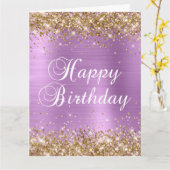 Gold Glitter Lavender Folie Big Happy Birthday Kaart (Gele Bloem)