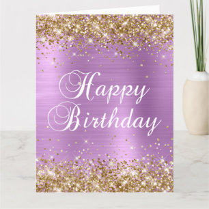 Gold Glitter Lavender Folie Big Happy Birthday Kaart