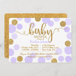 Gold Glitter Lavender Scattered Stippen Baby showe Kaart