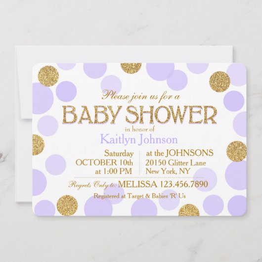 Gold Glitter Lavender Scattered Stippen Baby showe Kaart (Voorkant)