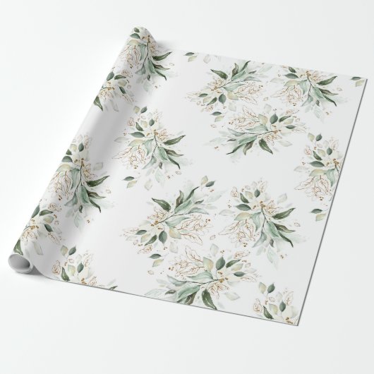 Gold Glitter Leaves Greenery Elegant Dreamweaver Cadeaupapier (Uitgerold)