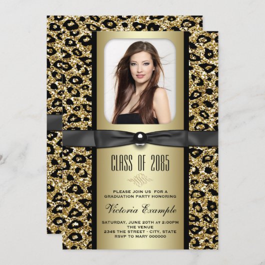 Gold Glitter Leopard Afstuderen aangekondigd Kaart (Voorkant / Achterkant)