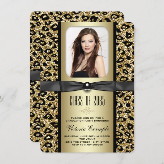 Gold Glitter Leopard Afstuderen aangekondigd Kaart (Voorkant / Achterkant)