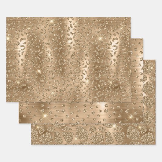 Gold Glitter Leopard, Giraffe & Leopard Spots  Inpakpapier Vel (Set)