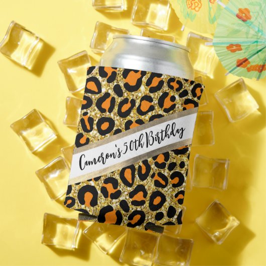 Gold Glitter Leopard Girly Cheetah Chic Birthday Blikjeskoeler (Insitu Zomer)