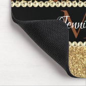 Gold Glitter Leopard Girly Glam Monogram Muismat (Hoek)