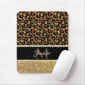 Gold Glitter Leopard Girly Glam Monogram Muismat (Met muis)