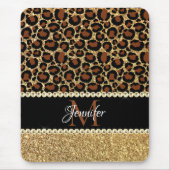 Gold Glitter Leopard Girly Glam Monogram Muismat (Voorkant)