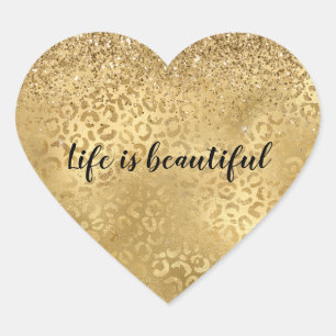 Gold Glitter Leopard Hart Sticker