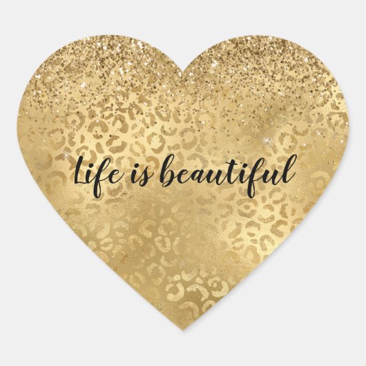 Gold Glitter Leopard Hart Sticker (Voorkant)