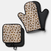 Gold Glitter Leopard Print Ovenwant & Pannenlap Set (Voorkant / Achterkant)