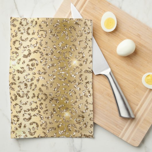 Gold Glitter Leopard Theedoek (Quarter Fold)