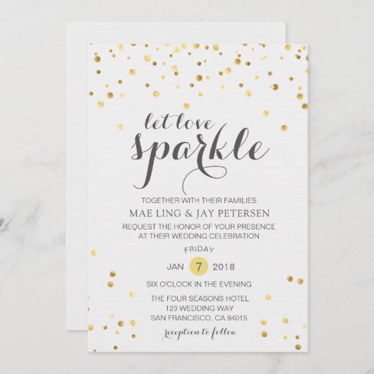 Gold Glitter Let Love Sparkle Weduwninguitnodiging Kaart (Voorkant / Achterkant)