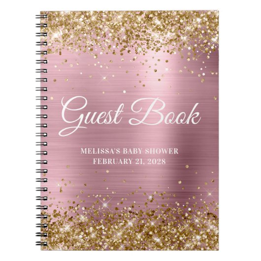 Gold Glitter Light Roze Baby shower Guestbook Notitieboek (Voorkant)