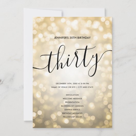 Gold Glitter Lights 30e verjaardag Menu Programma (Voorkant)