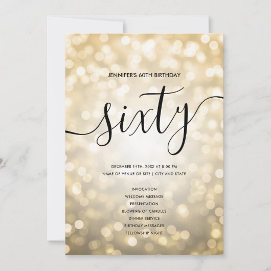 Gold Glitter Lights 60e verjaardag Menu Programma (Voorkant)