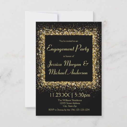 Gold Glitter-Lijst - 3x5 Engagement Party Kaart (Voorkant)