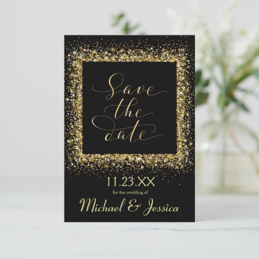 Gold Glitter Lijst - 3x5 Save the Date Kaart (Staand voorkant)