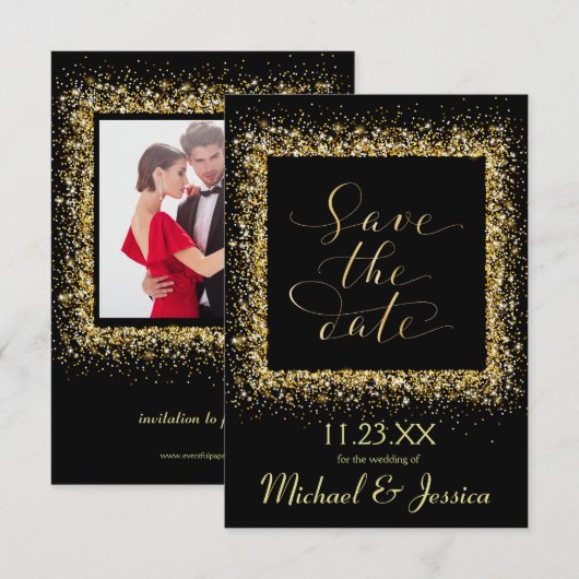 Gold Glitter Lijst - 3x5 Save the Date Kaart (Voorkant / Achterkant)