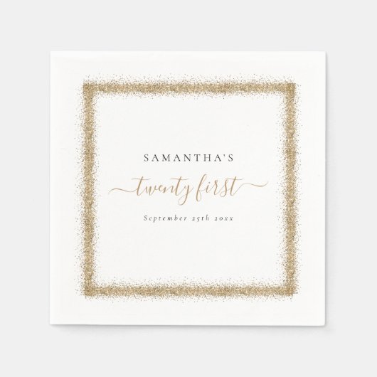 Gold Glitter Lijst Name Date 21st Party Servet (Voorkant)