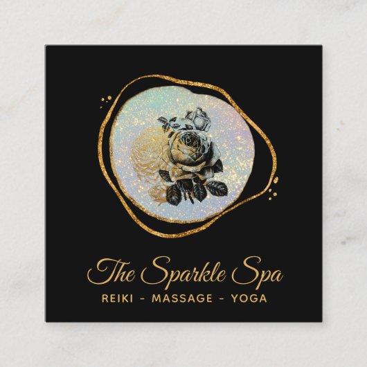 *~* Gold Glitter Lijst Roos Floral Opal Vierkante Visitekaartje (Voorkant)