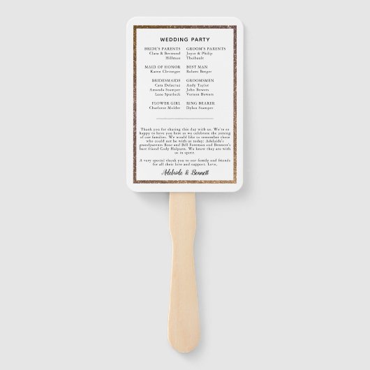 Gold Glitter Lijst Trouwprogramma Fan Handwaaier (Achterkant)