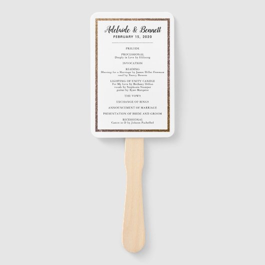 Gold Glitter Lijst Trouwprogramma Fan Handwaaier (Voorkant)