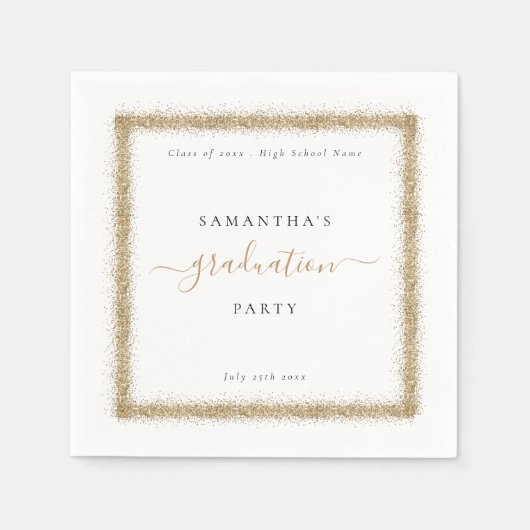 Gold Glitter Lijst Year Name Graduparty Servet (Voorkant)