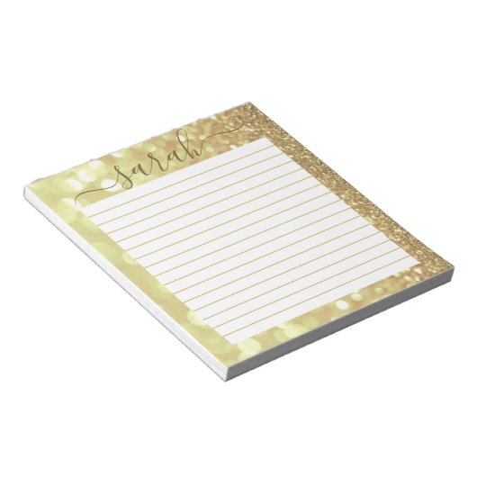 Gold Glitter Lined Personalized Notitieblok (Schuin)